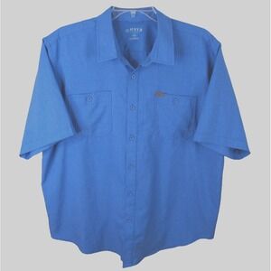 Orvis Short Sleeve Button Up Performance Shirt Men's XXL Pockets Logo Blue